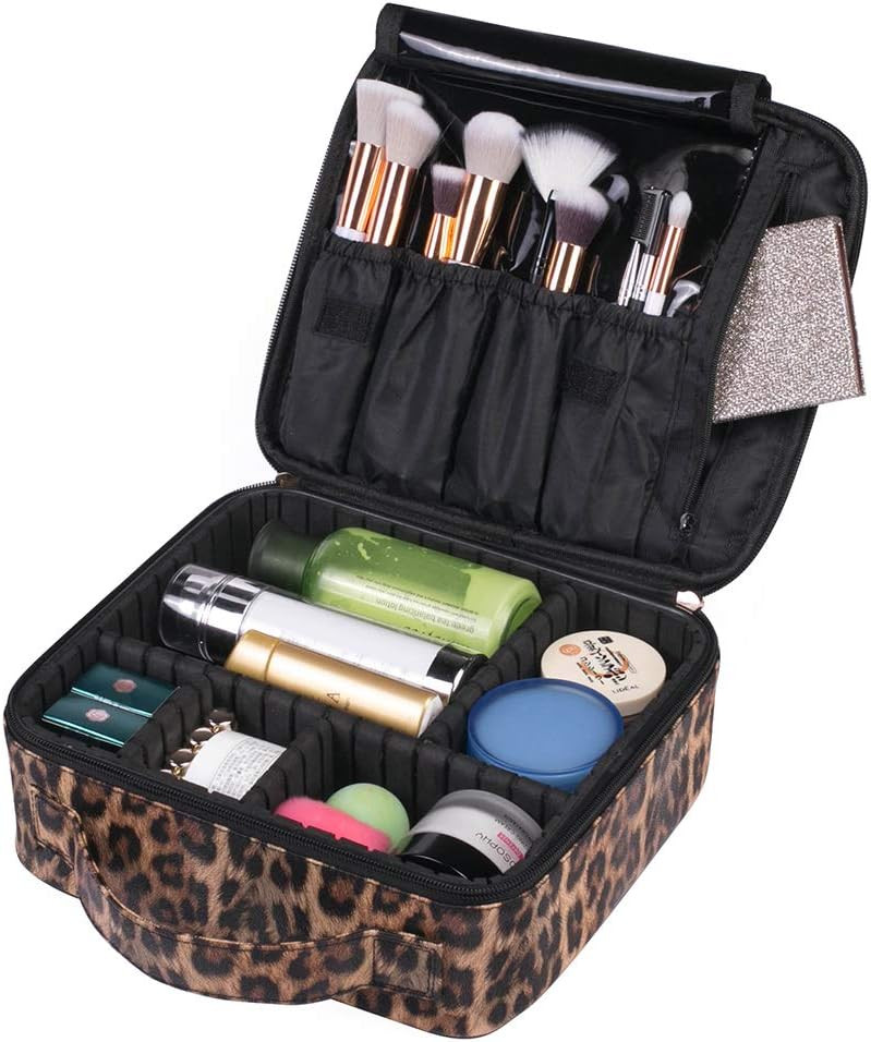 OXYTRA Makeup Bag Leopard Print PU Leather Travel Cosmetic Bag for Women Girls - Cute Large Makeu... | Amazon (US)