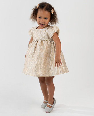Baby Girls' Gold Brocade Puff Sleeve Dress and Diaper Cover, 2-Piece Set | Macy's