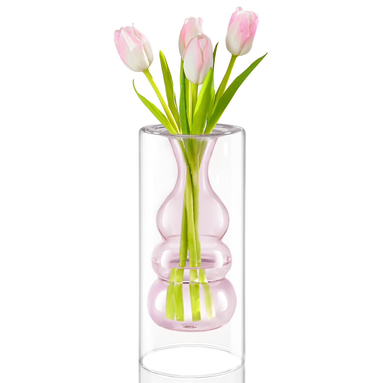 ZENS Modern Pink Glass Vase, Hand Blown Hollowed Out Bubble Decorative Glass Flower Vases for Wed... | Amazon (US)