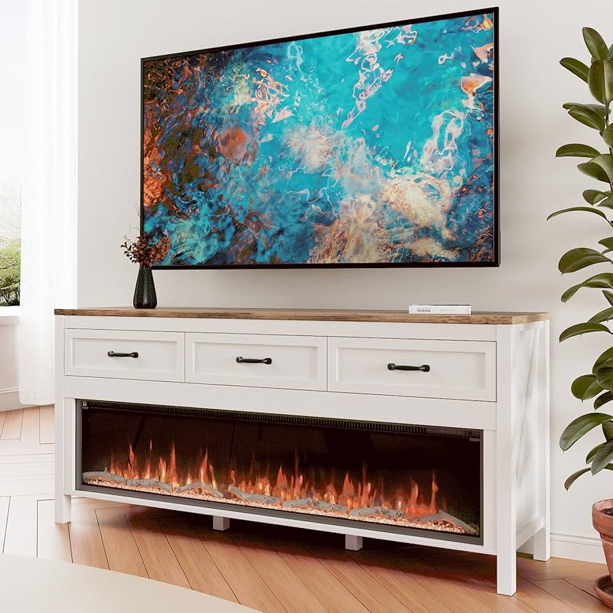 Modern Fireplace TV Stand for Up to 75 Inch TV, Entertainment Center with 60" Electric Fireplace ... | Amazon (US)