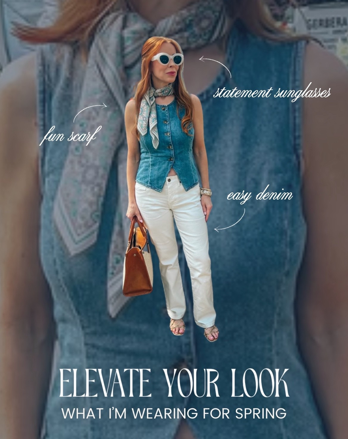 Spring outfit, scarf, denim vest, white denim, work outfit, mom outfit 

#LTKOver40 #LTKSeasonal #LTKootd