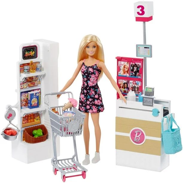 Barbie Supermarket Playset, Blonde Hair, with 25-Grocery Themed Pieces - Walmart.com | Walmart (US)