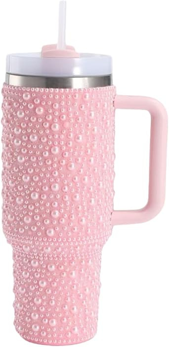 Daofaith Pearls Bling 40 oz Tumbler with Handle and Straw | Rhinestones 100% Leakproof Stainless ... | Amazon (US)