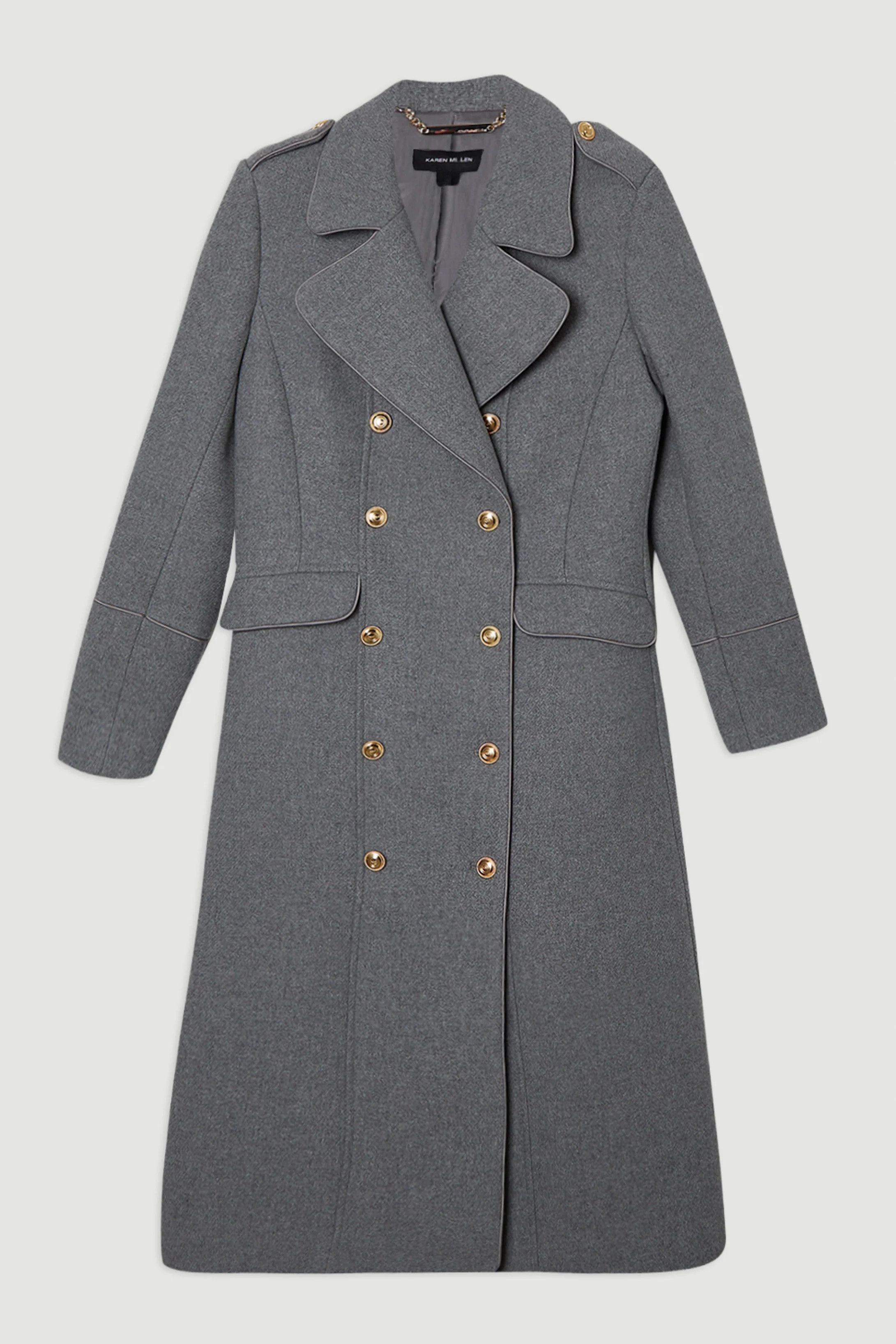 Wool Double Breasted Military Tailored Midi Coat | Karen Millen US
