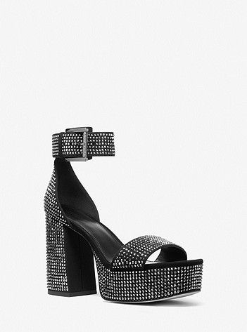 Tara Crystal Embellished Faux Suede Platform Sandal | Michael Kors US