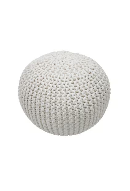 White Knitted Round Pouf 14" H x 20" W x 20" D Round | Rugs USA
