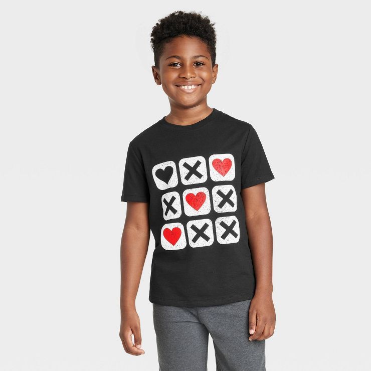 Boys' Valentine's Day Tic Tac Toe Short Sleeve Graphic T-Shirt - Cat & Jack™ Black | Target