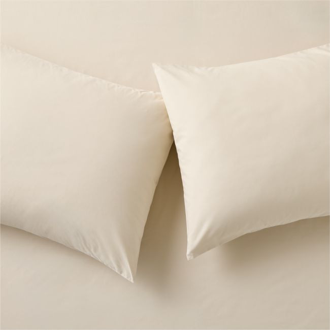 Premier Light Taupe Organic Cotton Percale 500 Thread Count Standard Pillowcases Set of 2 | CB2