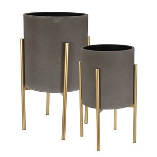 Planter On Metal Stand, Gray/Gld (Set Of 2) | Bed Bath & Beyond