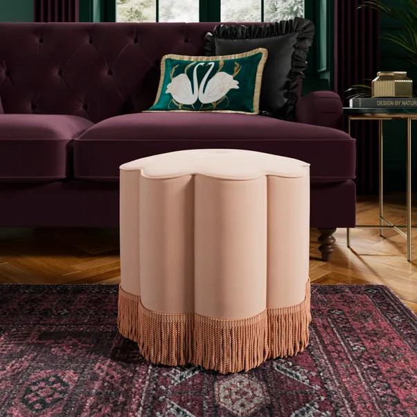 Flower Tassel Velvet Footstool | Dunelm (migrated)