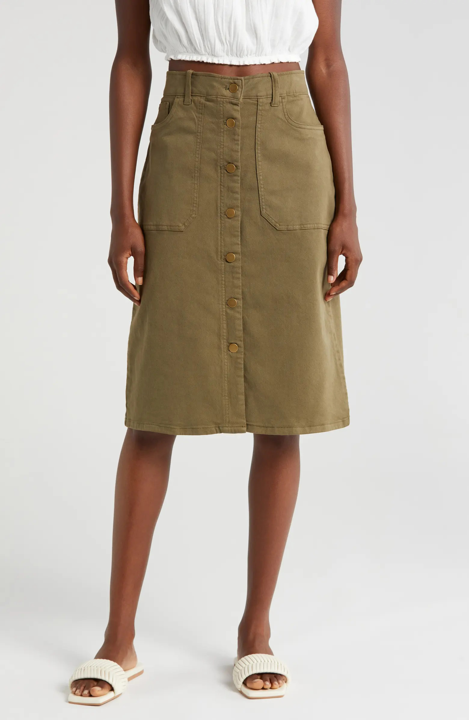 Button Front Twill Skirt | Nordstrom