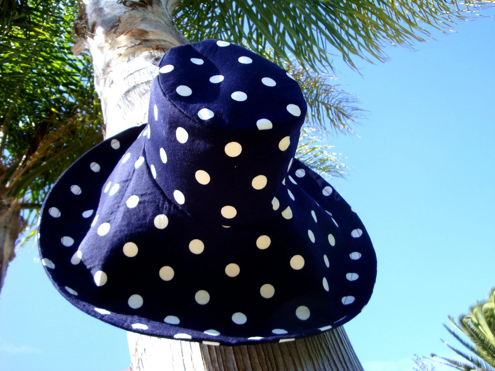 Navy Blue Polka Dot Sunhat, Wide Brimmed, SELECT Your SIZE, Beach Hat, Sunhat for Small to Large ... | Etsy (US)