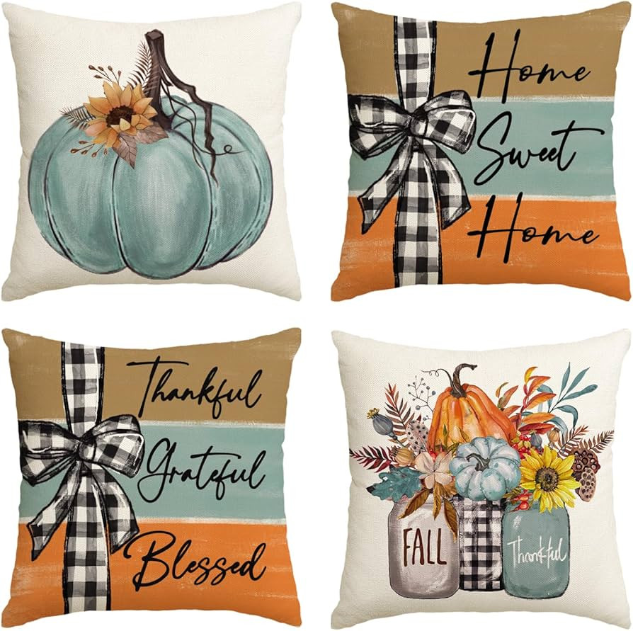 AVOIN colorlife Fall Pumpkin Home Sweet Home Throw Pillow Covers, 18 x 18 Inch Autumn Thankful Gr... | Amazon (US)