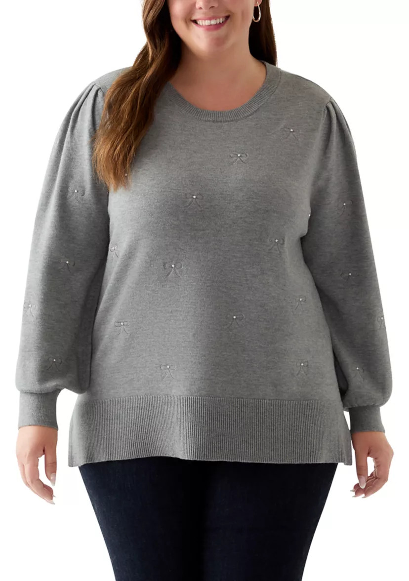 Plus Size Long Sleeve Crewneck Tunic Sweater | Belk