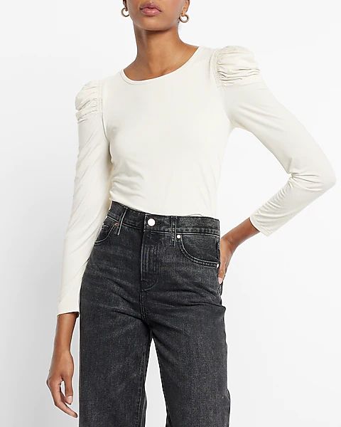 Sheen Jersey Long Sleeve Puff Shoulder Top | Express