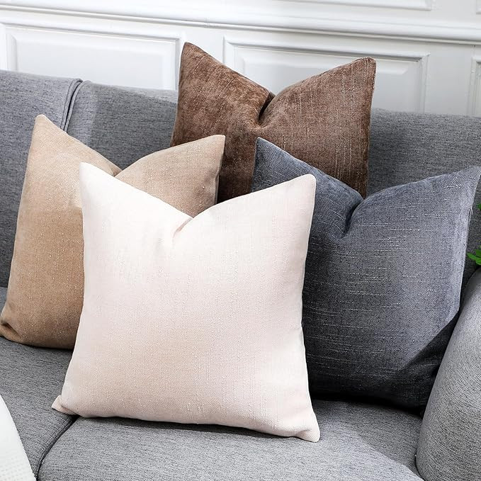 Mixweer 4 Pack Neutral Decorative Pillow Covers Chenille Textured Throw Pillow Cases Square Solid... | Amazon (US)