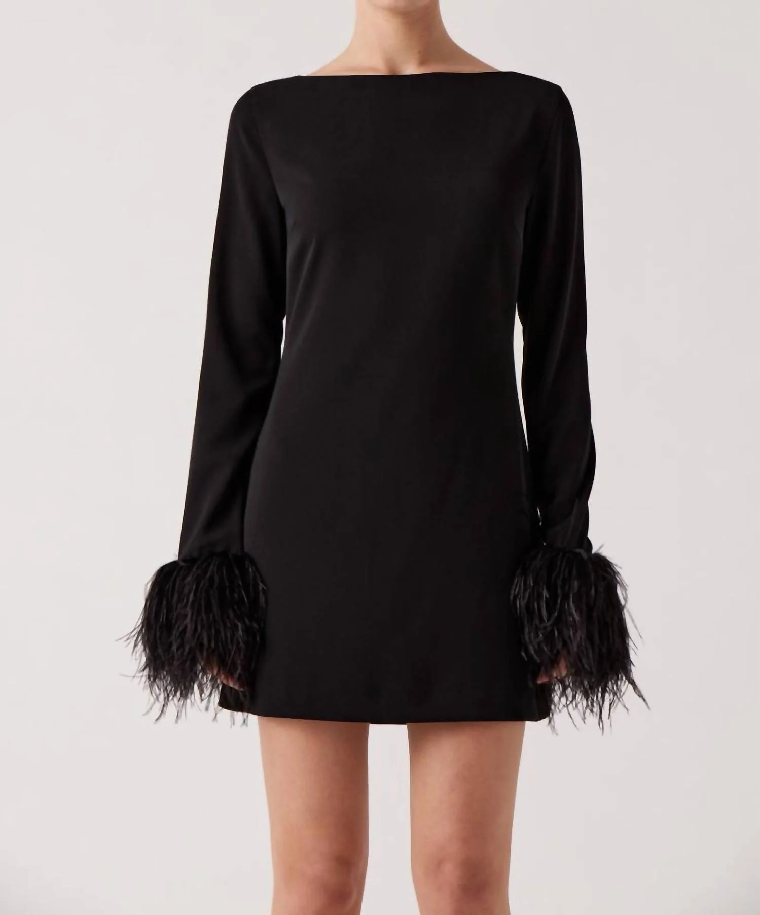 Arleth Feather Sleeve Mini Dress In Black | Shop Simon