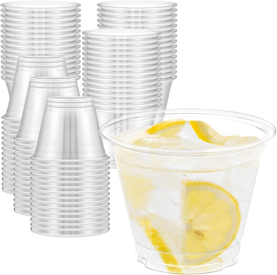 100 Pack 9 oz Clear Plastic Cups, Sturdy & Food Safe Disposable Plastic Cups for Wine Cocktail Pu... | Amazon (US)