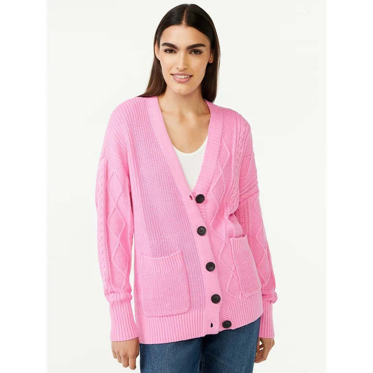 Free Assembly Women's Mix Stitch V-Neck Cardigan Sweater | Walmart (US)