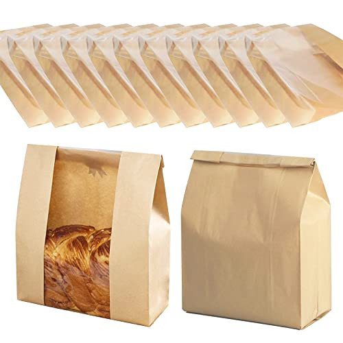 Bread Bags for Homemade Bread Large Paper Bakery Bag with Window for Baked Food Packaging Storage 50pcs Bread Storage Bags for Sourdough Loaf Cookie | Amazon (US)