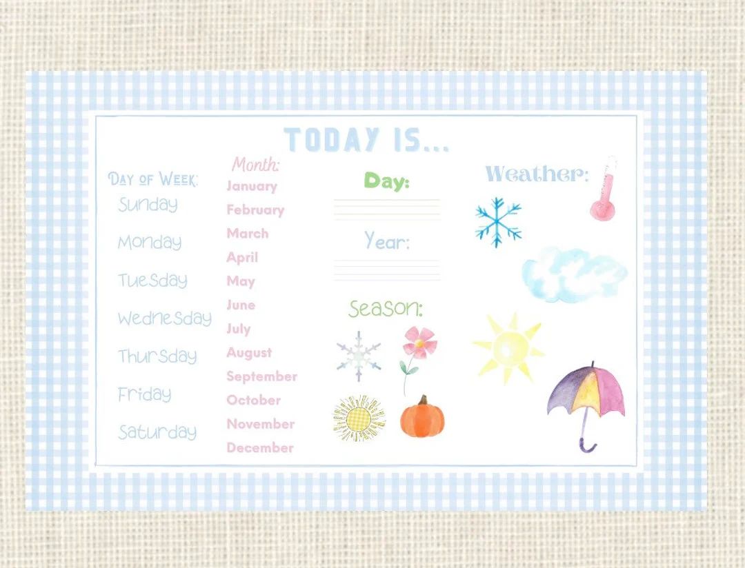 Today’s Weather Watercolor Placemat/ Custom / Children's / Name Tracing / Learning / School / W... | Etsy (US)