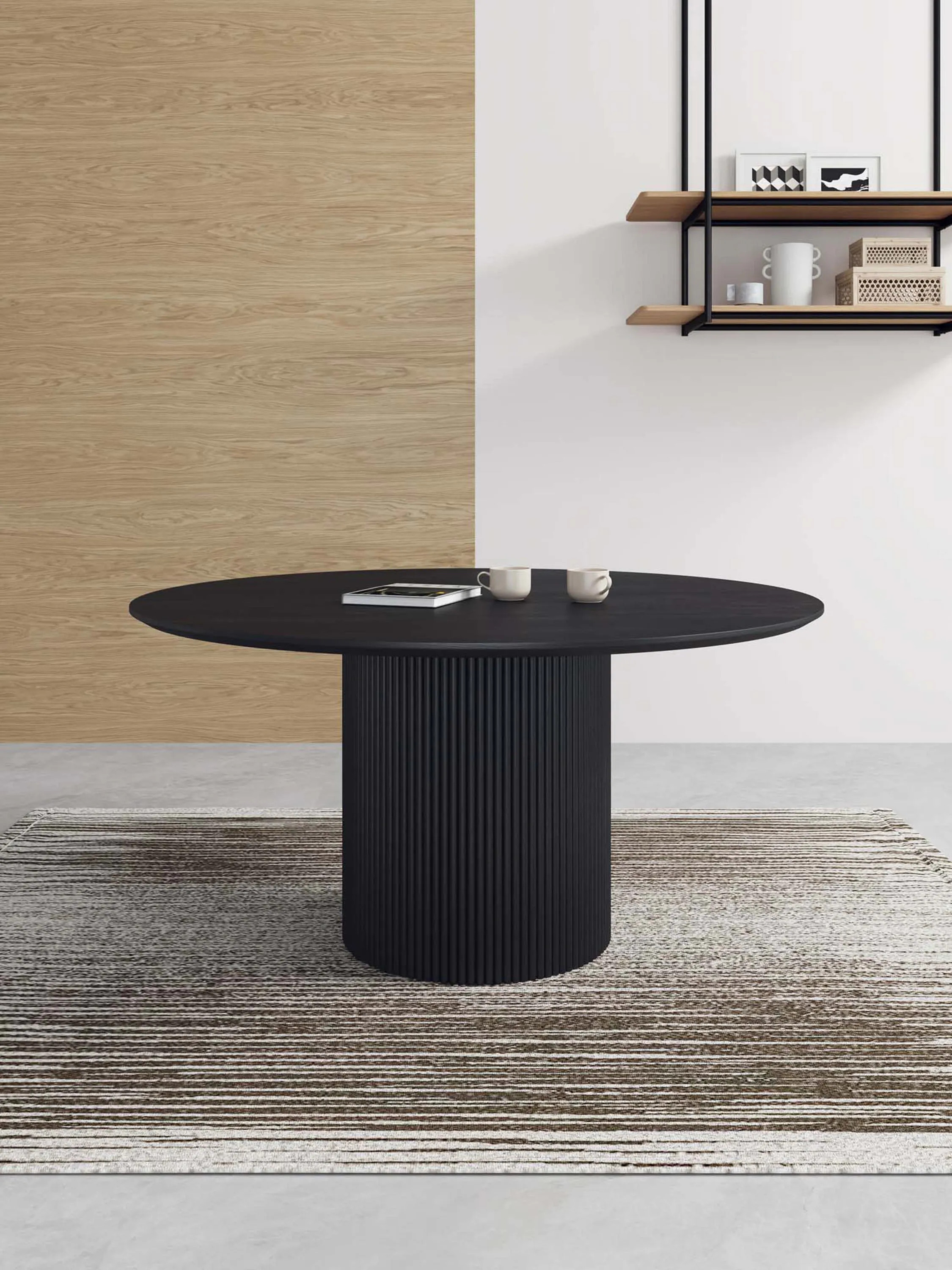 Manhattan Comfort Black Round Contemporary/Modern Wood Dining Table, with Black Finish and Wood Pedestal Base 59.05-in L x 29.52-in H Large | DT05-BK | Lowe's