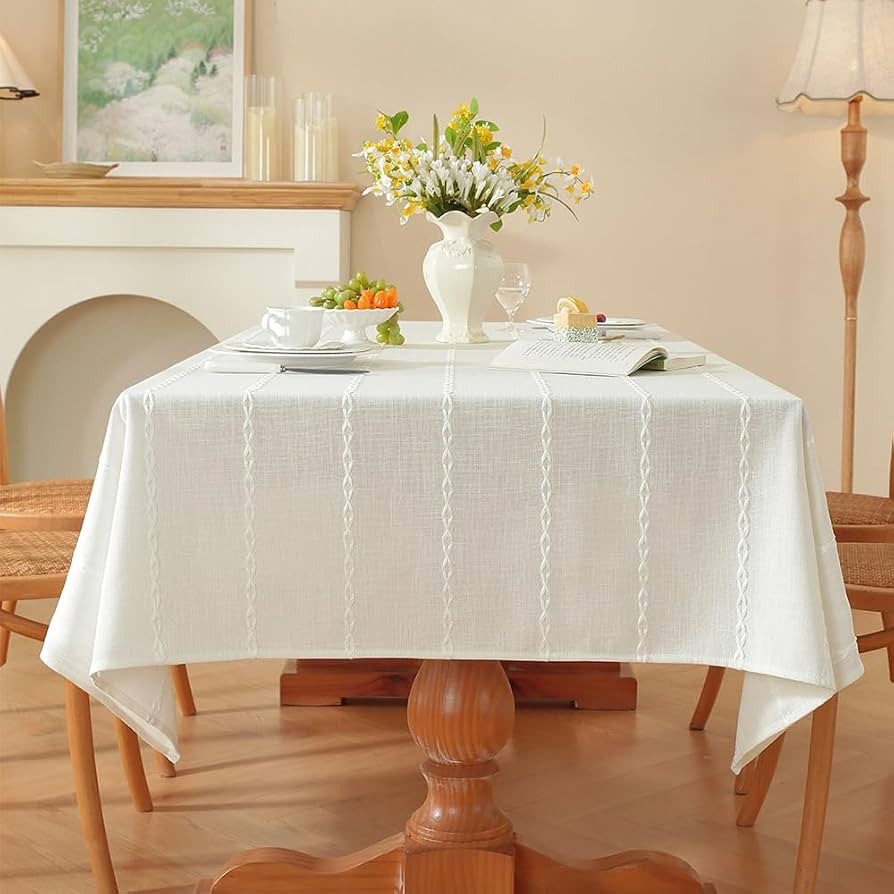 Leinen Tischdecke Abwaschbar Weiß 135 x 250 cm, Stoff Weiße Tischdecke Baumwolle Weiß für Kü... | Amazon (DE)