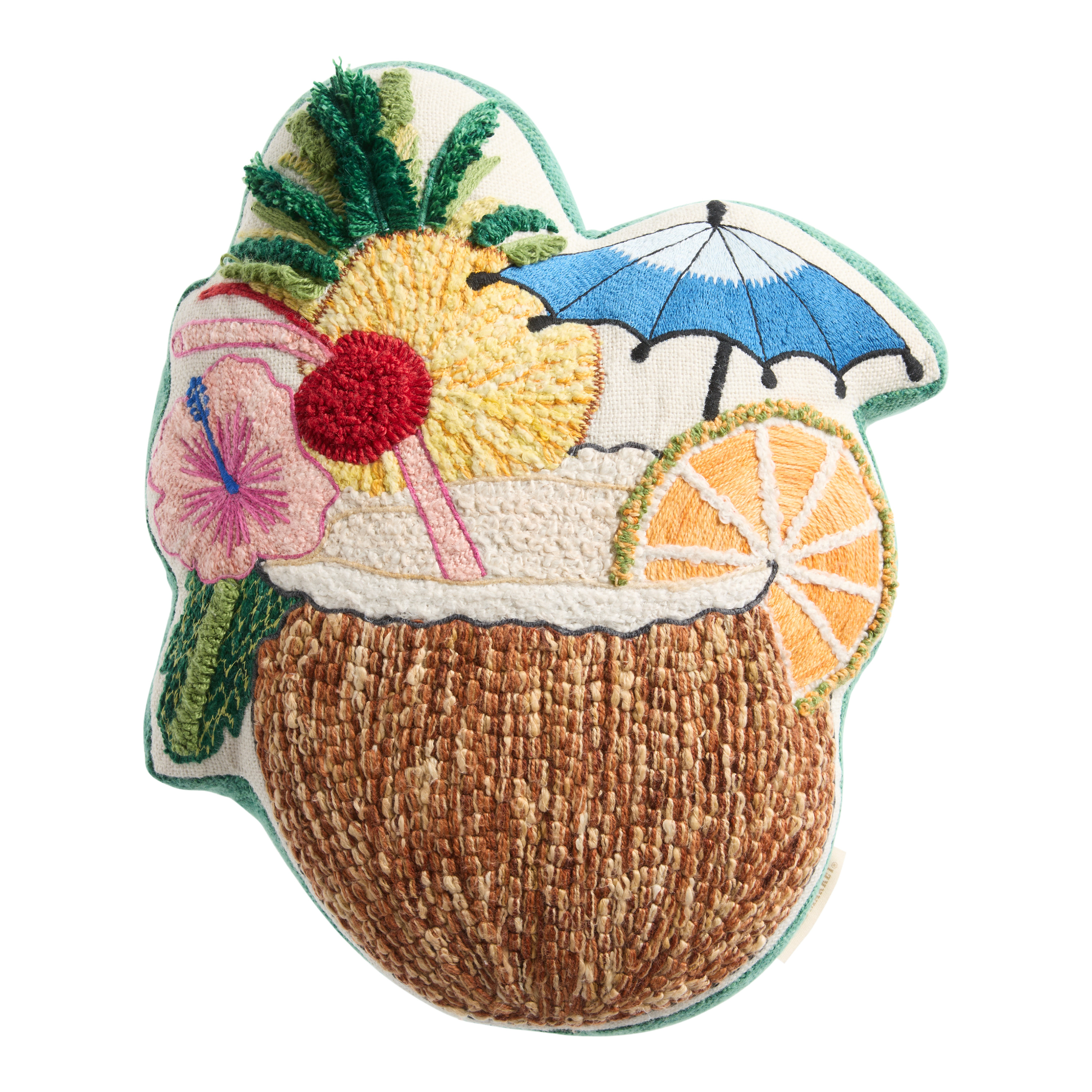 Tropical Coconut Cocktail Shaped Indoor Outdoor Throw Pillow | World Market