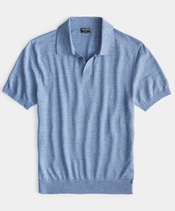Linen Montauk Sweater Polo Blue Willow | Todd Snyder