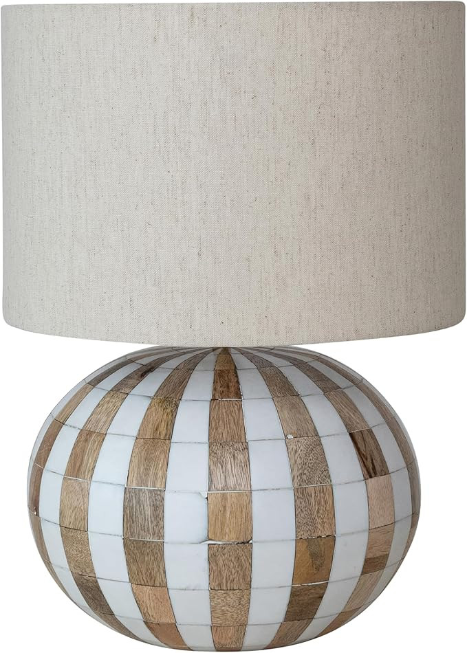 Creative Co-Op Mango Wood Table Lamp with Inlaid Resin Stripes and Cotton Shade, Natural Finish | Amazon (US)