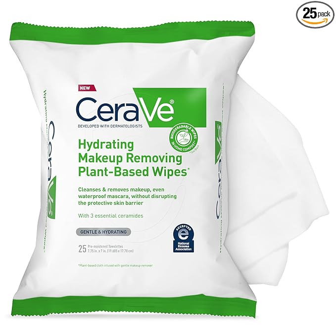 CeraVe Makeup Remover Wipes, Plant Based Face Wipes, Biodegradable in Compost, Waterless Face Was... | Amazon (US)