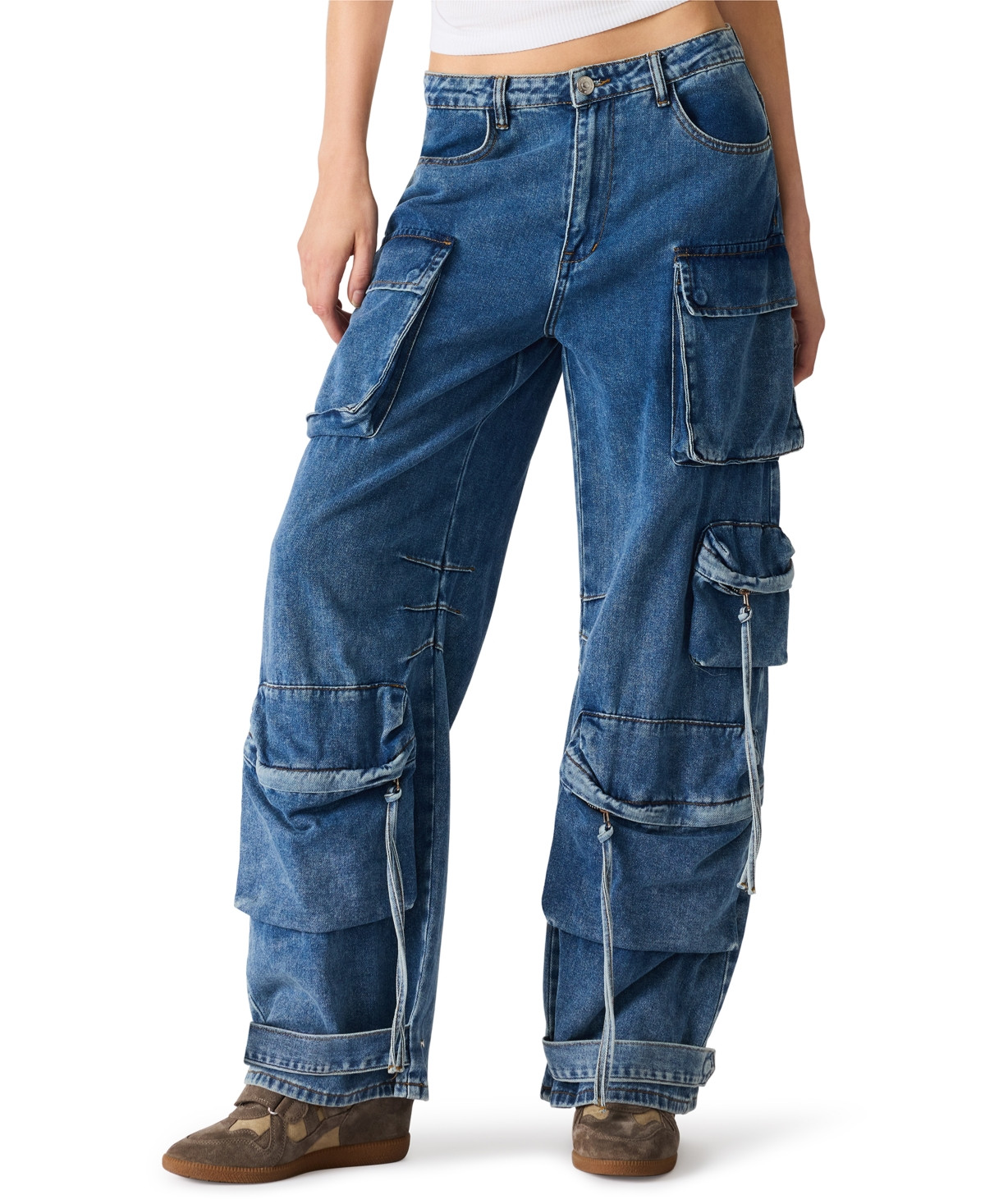 Steve Madden Women's Duo Denim Cotton Cargo Pants - Blue Denim | Macy's