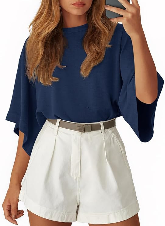 Tankaneo Womens Oversized Batwing Short Sleeve T Shirts Summer Casual Round Neck Tunic Tops Loose... | Amazon (US)