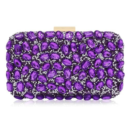 Milisente Clutch Purses For Women Crystal Clutches Evening Bags Gemstone Clutch Purse For Wedding Formal(Purple) | Amazon (US)