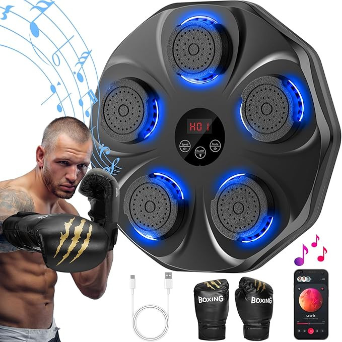 Music Boxing Machine, Interactive Punching Trainer with Boxing Gloves, Large Size Wall Mounted El... | Amazon (US)