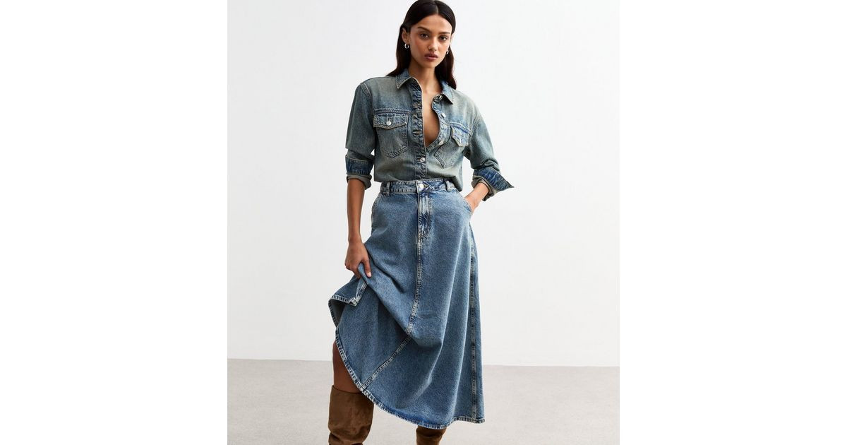 Blue Vintage Tint Midi Denim Skirt 
						
						Add to Saved Items
						Remove from Saved Items | New Look (UK)