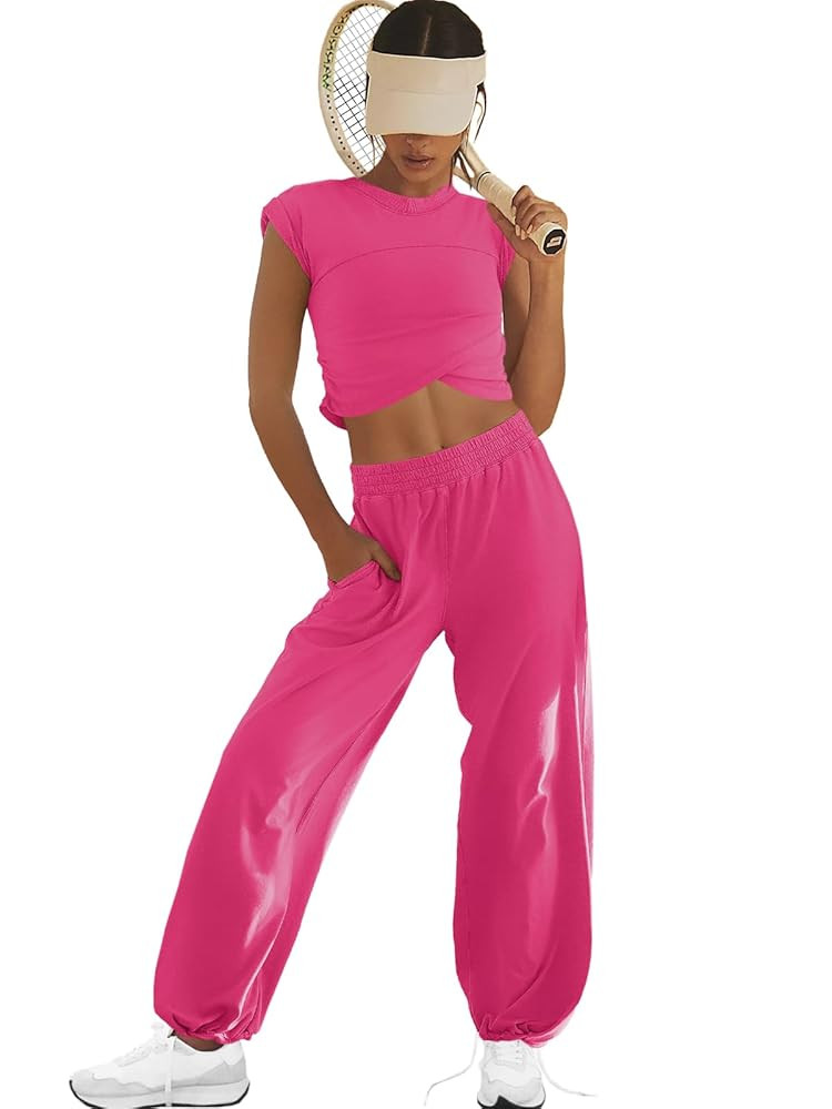 LAMISSCHE Womens Loungewear Set 2 Piece Outfits Sets Cropped Tops and Wide Leg Pants with Pockets... | Amazon (US)