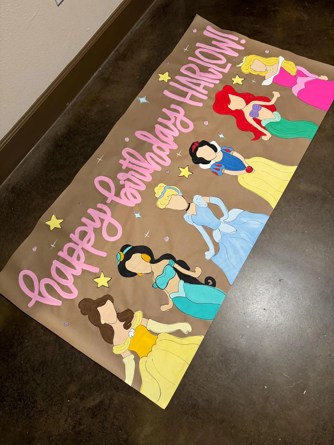 Custom Hand-Painted Birthday Party Banner, Princess birthday party, Princess party banner, Kraft ... | Etsy (US)