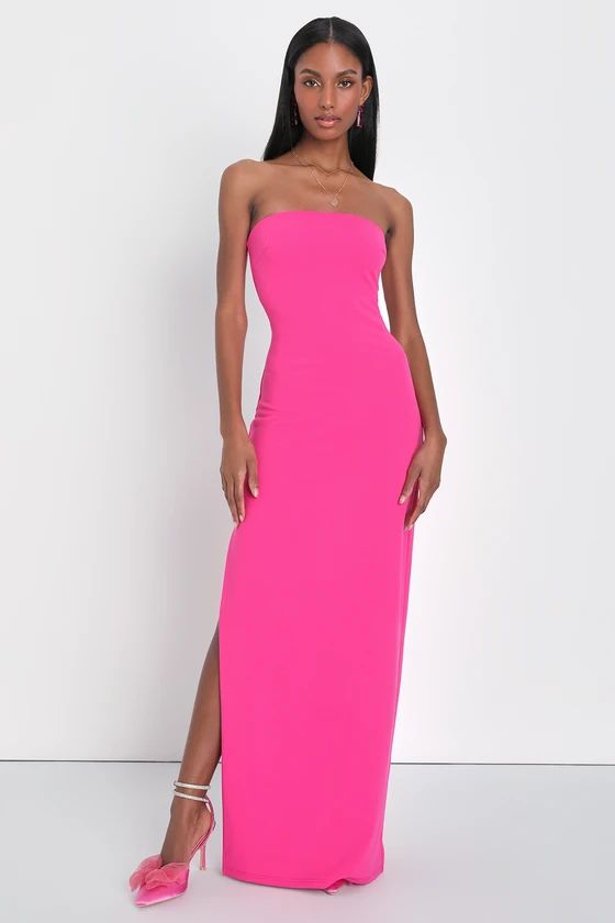 Elaborate Excellence Hot Pink Strapless Bodycon Maxi Dress | Lulus