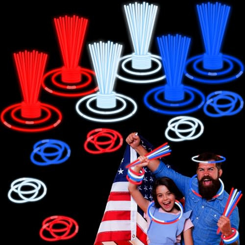 Bulk Patriotic Red White Blue glow sticks 300 PCS,Light up Bracelets Necklaces Accessories for Kids,Glow Party Favors Supplies Decorations for Independence Day, Fourth 4 of July Parade, Birthday, Pool | Amazon (US)