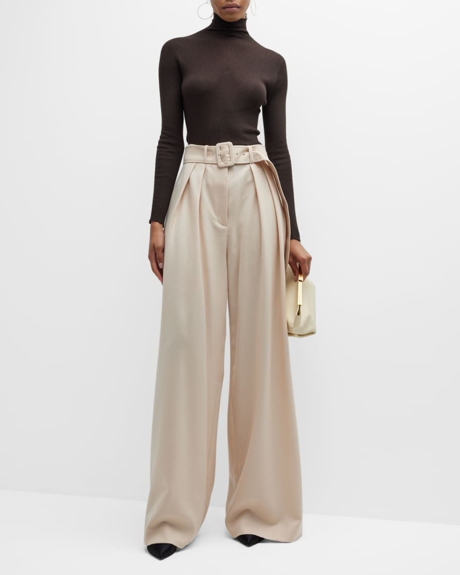 Pleated Straight-Leg Trousers w/ Belt | Neiman Marcus