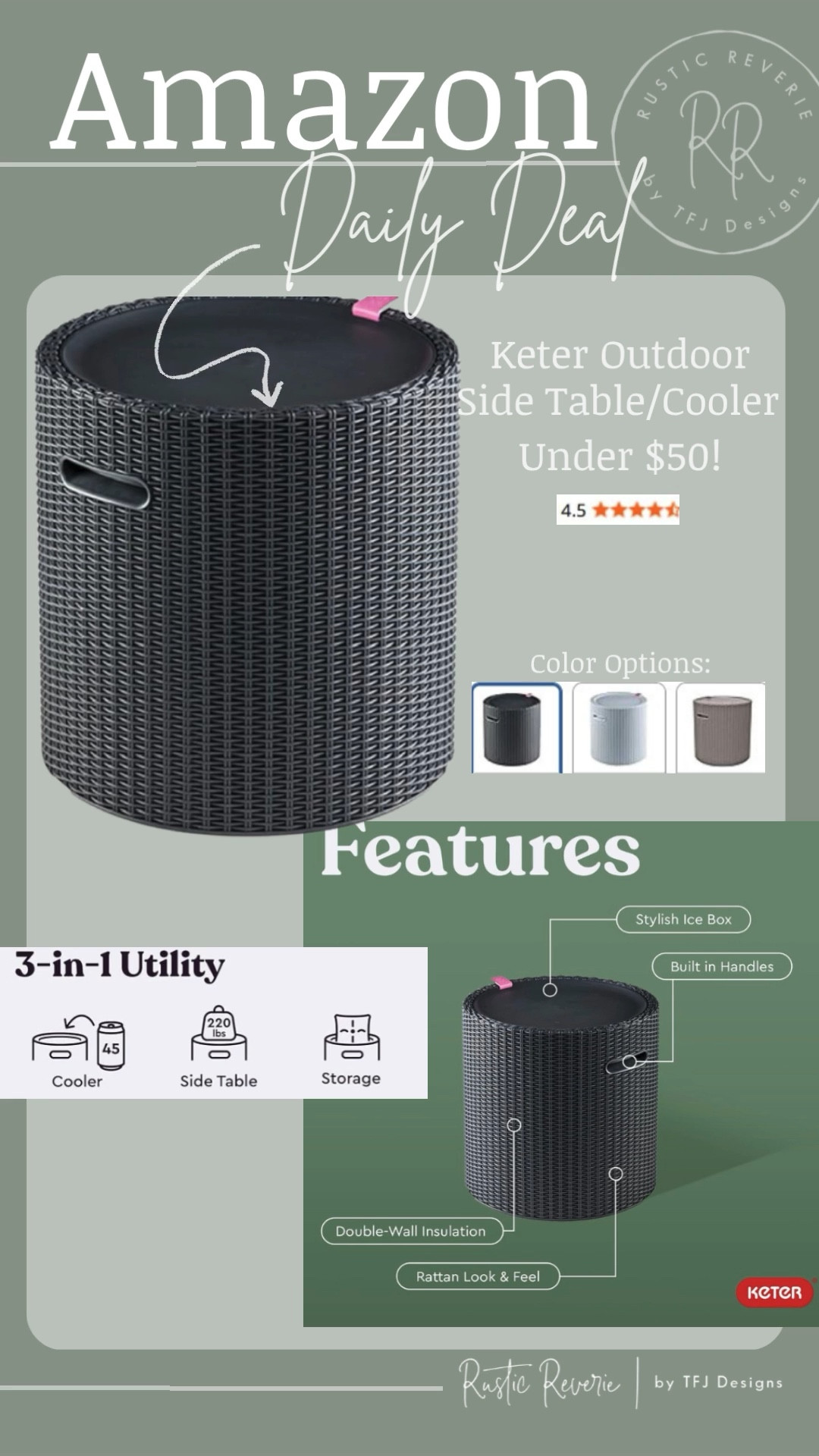 This is a great deal if you’ve been looking for an Outdoor Side Table and Cooler for the summer months! Available in three color choices and currently UNDER $50! ☀️ pool patio porch outdoor furniture entertaining swimming backyard space party drinker holder storage sale amazon creator favorites prime shipping 

#LTKSeasonal #LTKHome #LTKSaleAlert