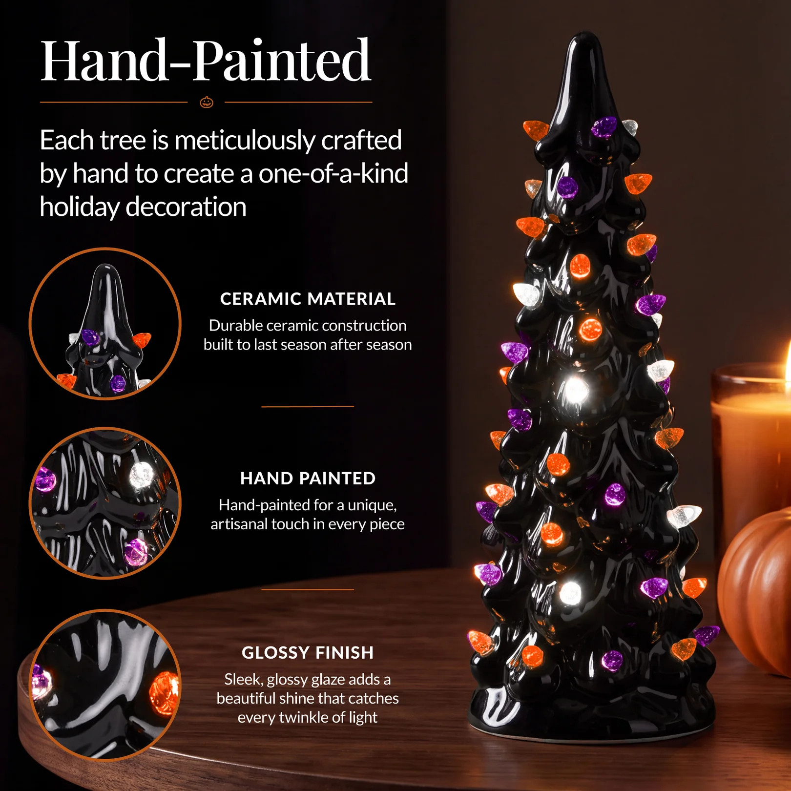 3Pc Ceramic Halloween Trees, Pre-Lit Pencil Tabletop Decoration LEDs | Best Choice Products 