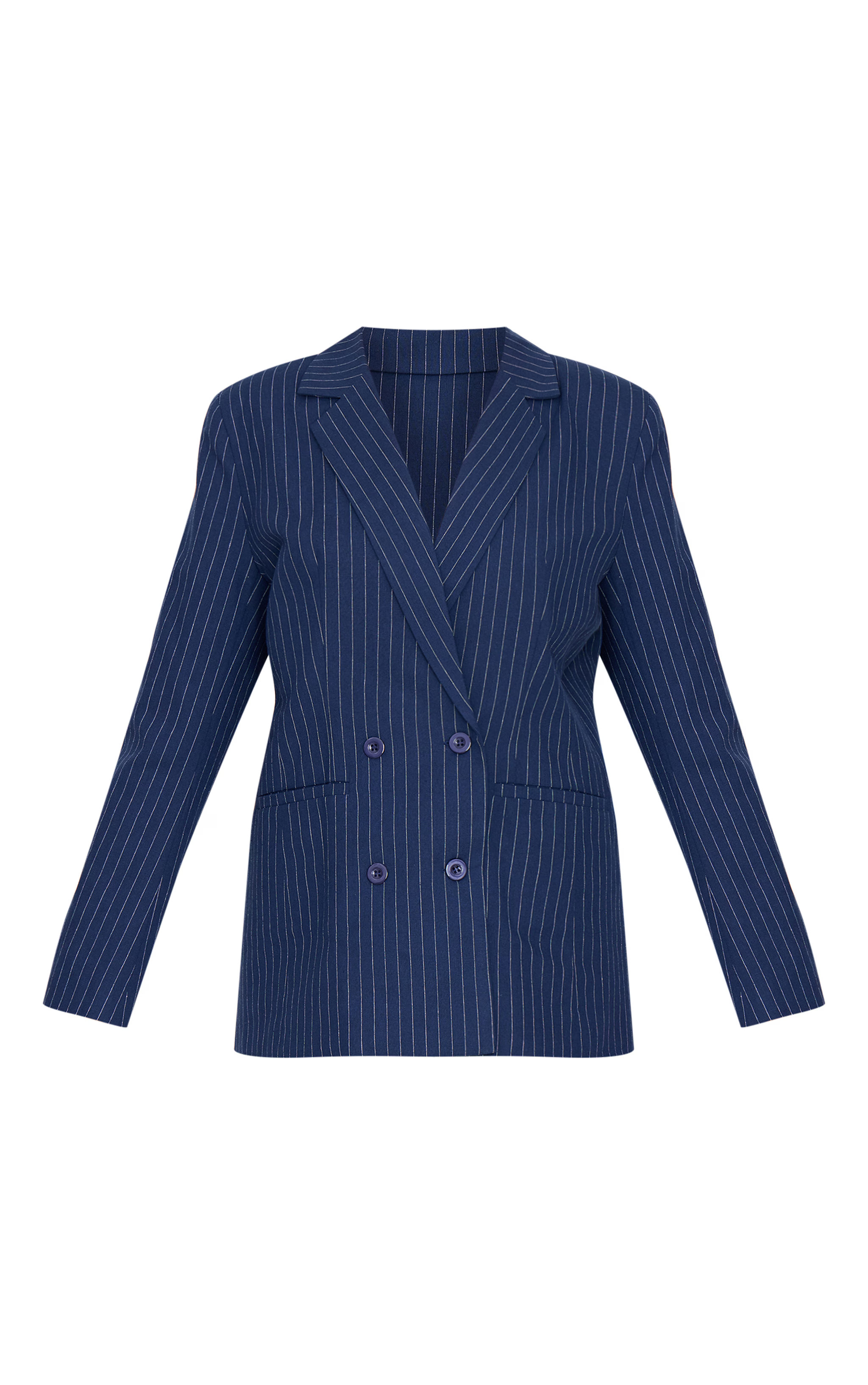 Navy Woven Stripe Tailored Blazer | PrettyLittleThing US