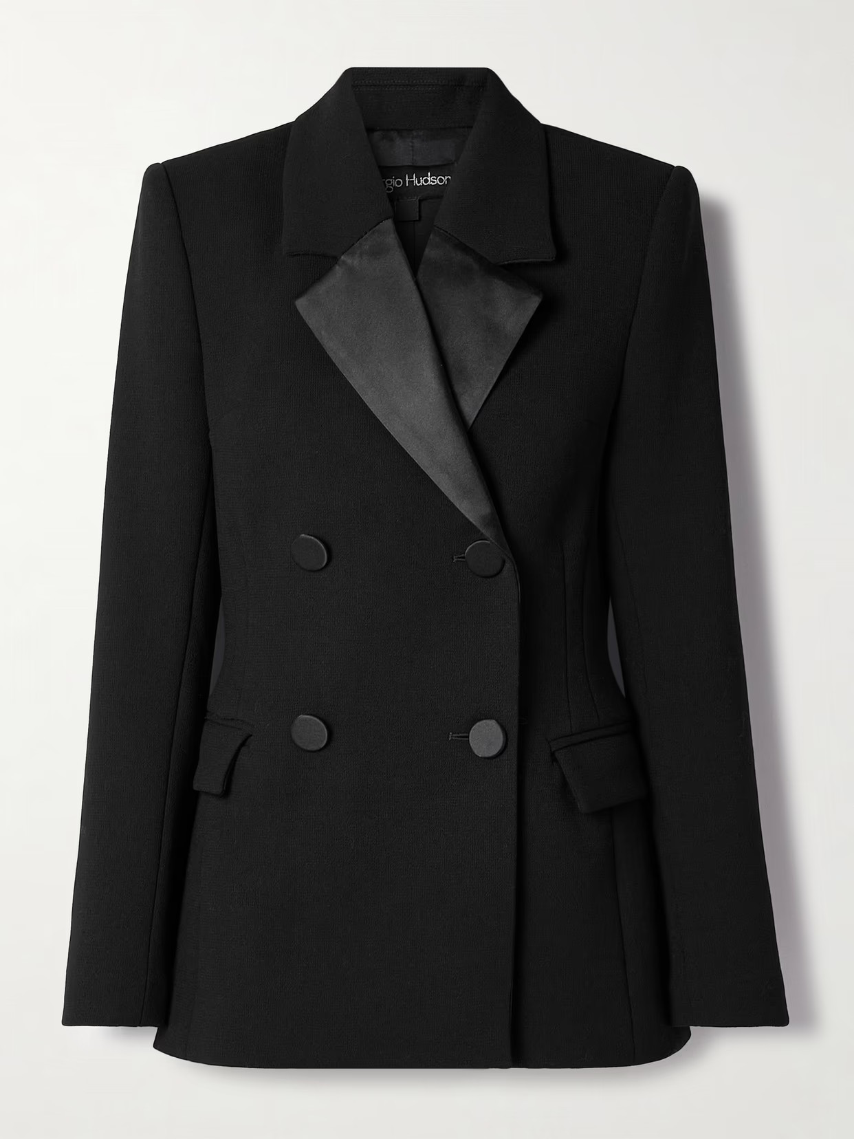SERGIO HUDSON - Double-breasted Silk-satin Trimmed Wool-blend Blazer - Black | NET-A-PORTER (US)