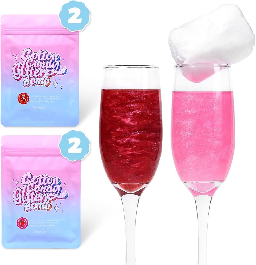 Cotton Candy Glitter Drink Bombs, 4 pc Pink Strawberry & Red Cherry Flavor Edible Glitter for Dri... | Amazon (US)
