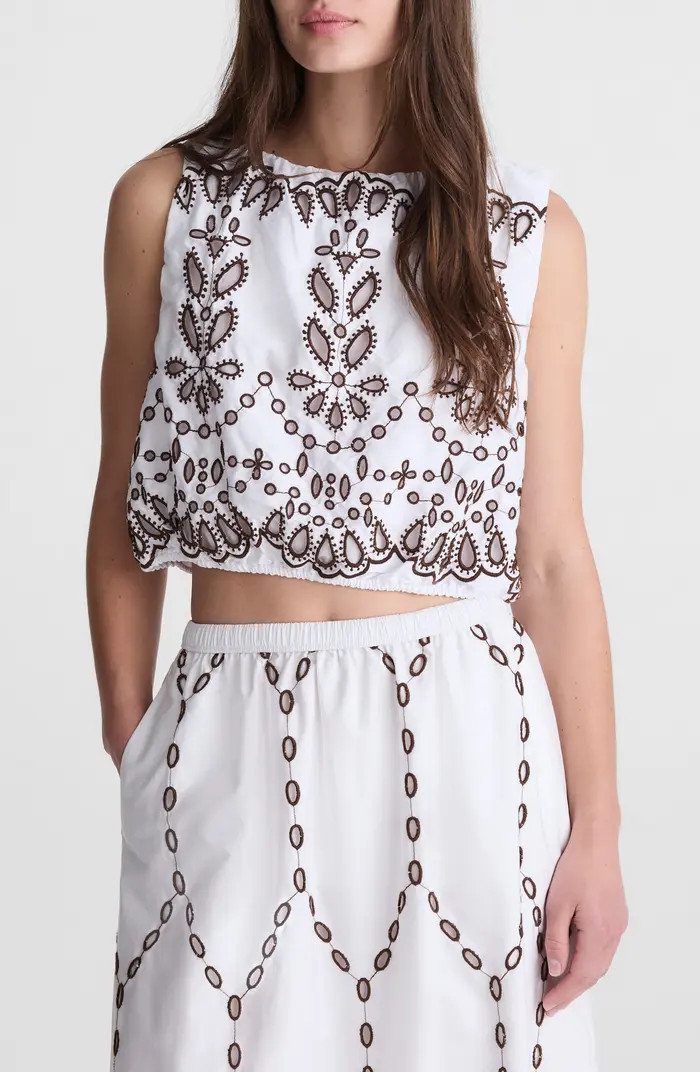 Embroidered Sleeveless Poplin Bubble Top | Nordstrom