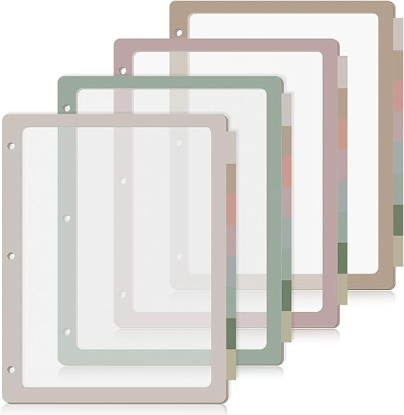 4 Sets 8 Tab Binder Dividers for 3 Ring 8.5 x 11 Inch Plastic Binder Dividers with Tabs Multicolo... | Amazon (US)