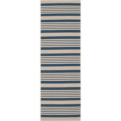 Courtyard CY6062 UV & Stain Resistant Non-Shedding Power Loomed Indoor/Outdoor Runner Rug - Navy/Beige - 2'3"x10' - Safavieh | Target
