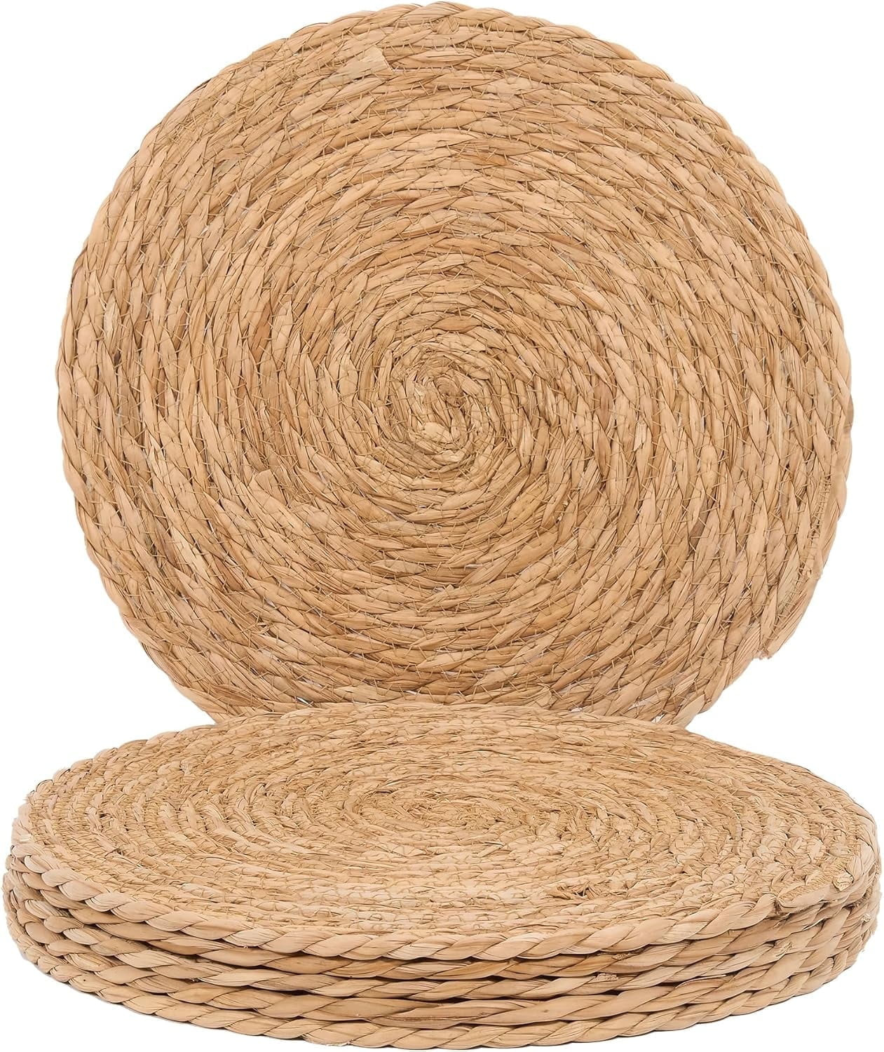 Set of 6 Round Woven Placemats, 12" Natural Water Hyacinth Boho Table Mats, Rustic Rattan for Din... | Walmart (US)